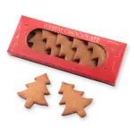 Crunchy Christmas tree-shaped cookies in festive packaging for holiday gifting and celebrations. Perfect for adding a sweet, seasonal touch to your festivities.