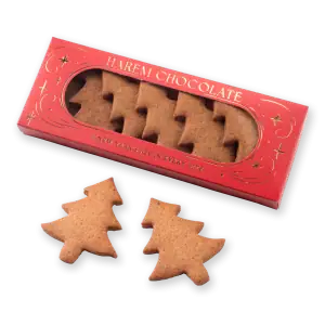 Crunchy Christmas tree-shaped cookies in festive packaging for holiday gifting and celebrations. Perfect for adding a sweet, seasonal touch to your festivities.