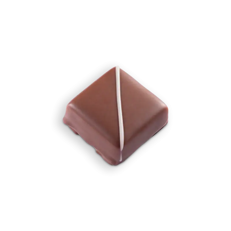 Soft pink square Turkish delight with a white chocolate drizzle on a black background.
