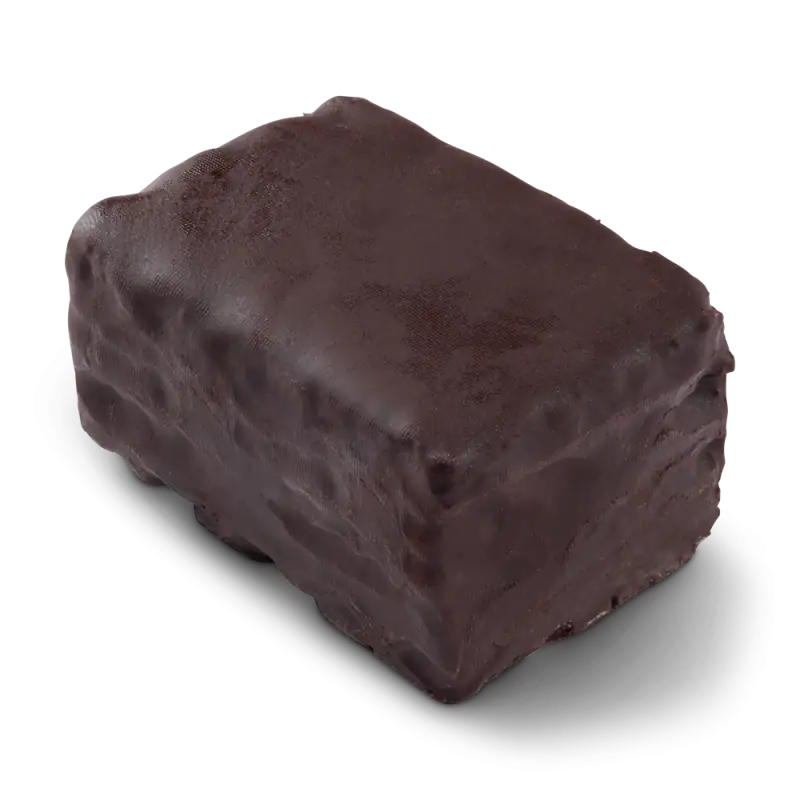 A block of Turkish halva coated with chocolate, showcasing a sweet and dense texture. Perfect for dessert lovers seeking authentic Turkish treats with fast shipping options.