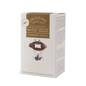 Delicious drinking chocolate bar with Cardamom from Ghana, made with 64% ground cacao, featuring refined sugar-free and gluten-free ingredients, perfect for gifting or indulging.