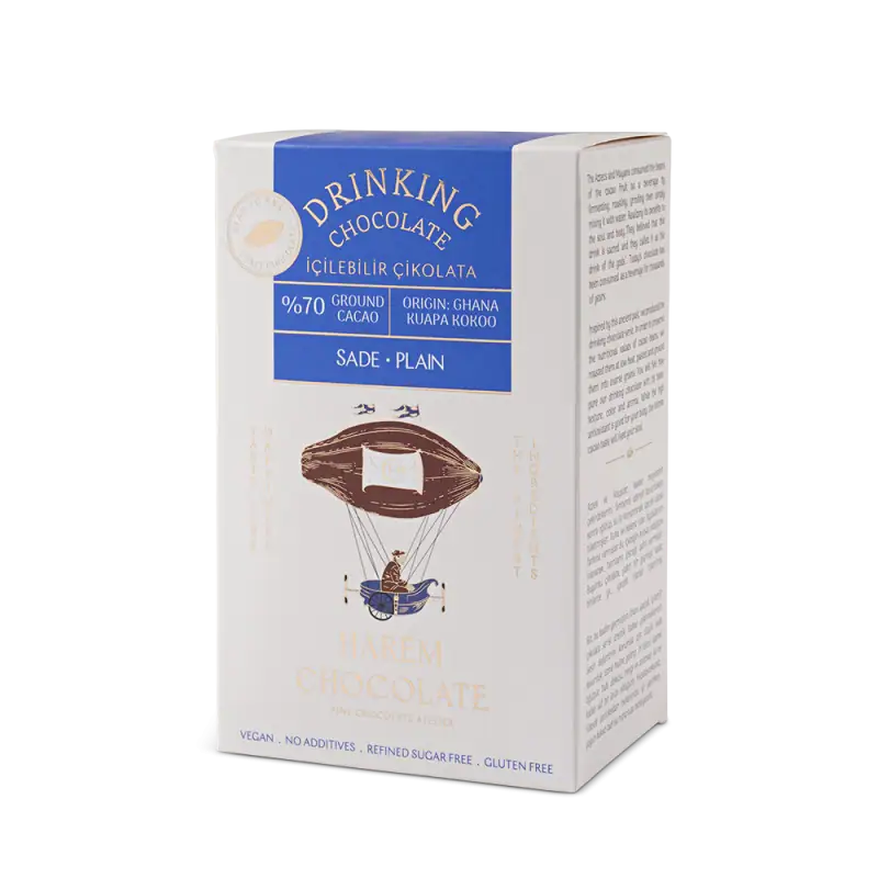 Rich dark chocolate with 70% cacao, sourced from Ghana, in plain variety for baking and snacking. Fast shipping from Turkey, vegan, no additives, gluten-free, and sugar-free. Perfect for chocolate lovers.