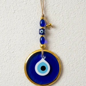 Elegant Gold-Rimmed Turkish Evil Eye Nazar Boncugu Wall Decor