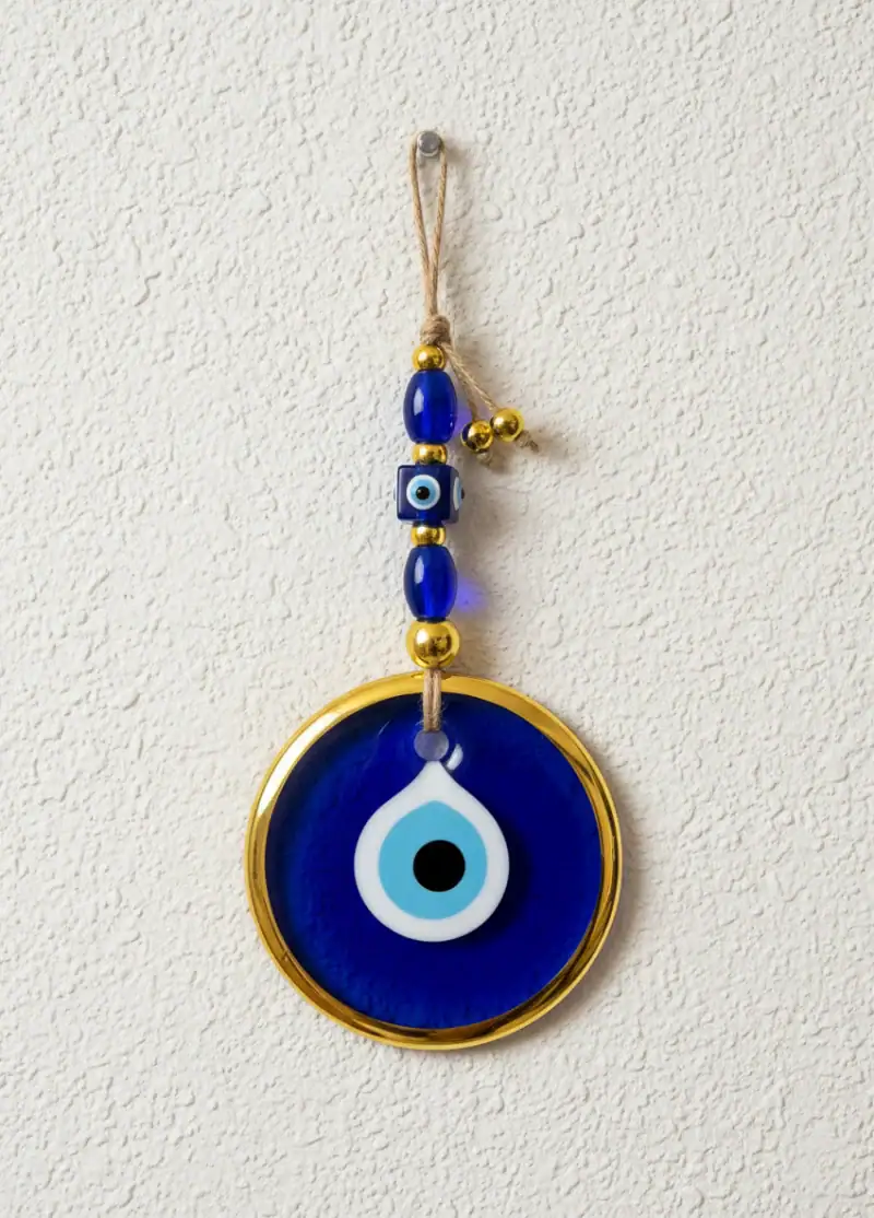 Elegant Gold-Rimmed Turkish Evil Eye Nazar Boncugu Wall Decor