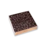 Dark chocolate almonds in clear box with "Harrem Chocolate" branding, luxurious gift packaging, premium confections from Turkey.
