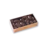 Luxurious Turkish chocolate almonds in a clear box with gold accents, perfect for gift-giving or indulging, available for fast shipping from Turkey.