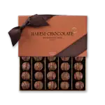 Premium Turkish chocolates by Harem Chocolate in a elegant gift box with a brown ribbon, perfect for gifting or indulgence.