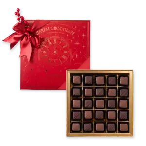 1. Luxurious Turkish chocolates gift box with 25 assorted chocolates, festive red packaging, and elegant design, perfect for holiday gifting.