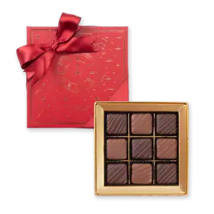 Luxurious box of assorted Turkish chocolates with elegant gold and red packaging, perfect for gifting or celebrating special occasions.