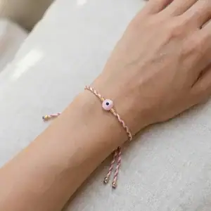 Minimalist Pink Evil Eye Braided Bracelet - Gold Accented