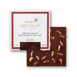 1. Luxurious Turkish milk chocolate bar with pistachios and crispy crepe, crafted at Harem Chocolate, Estonia's fine artisan chocolate atelier, imported from Turkey.