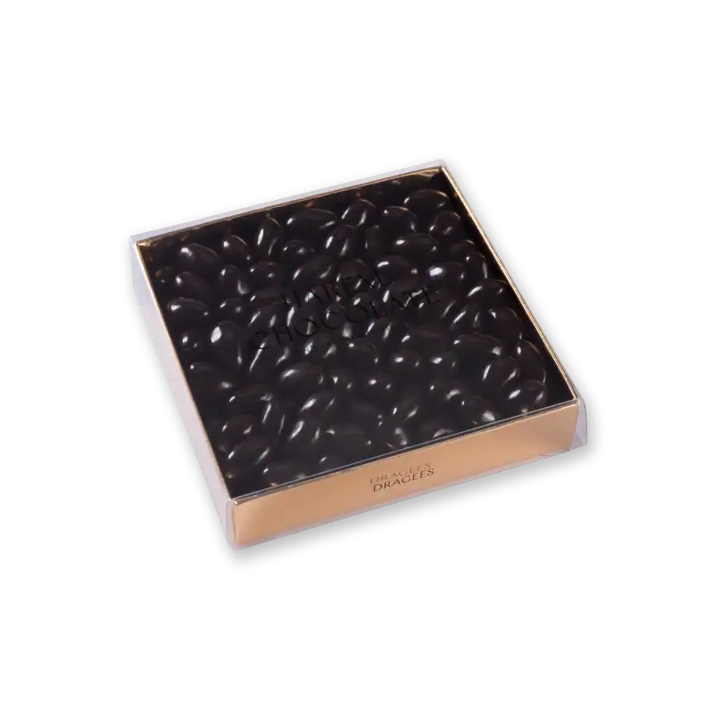 Luxurious Turkish dark chocolate dragees in a clear box, perfect for gifting or indulging. Fast shipping from Turkey available at Shop of Turkey.