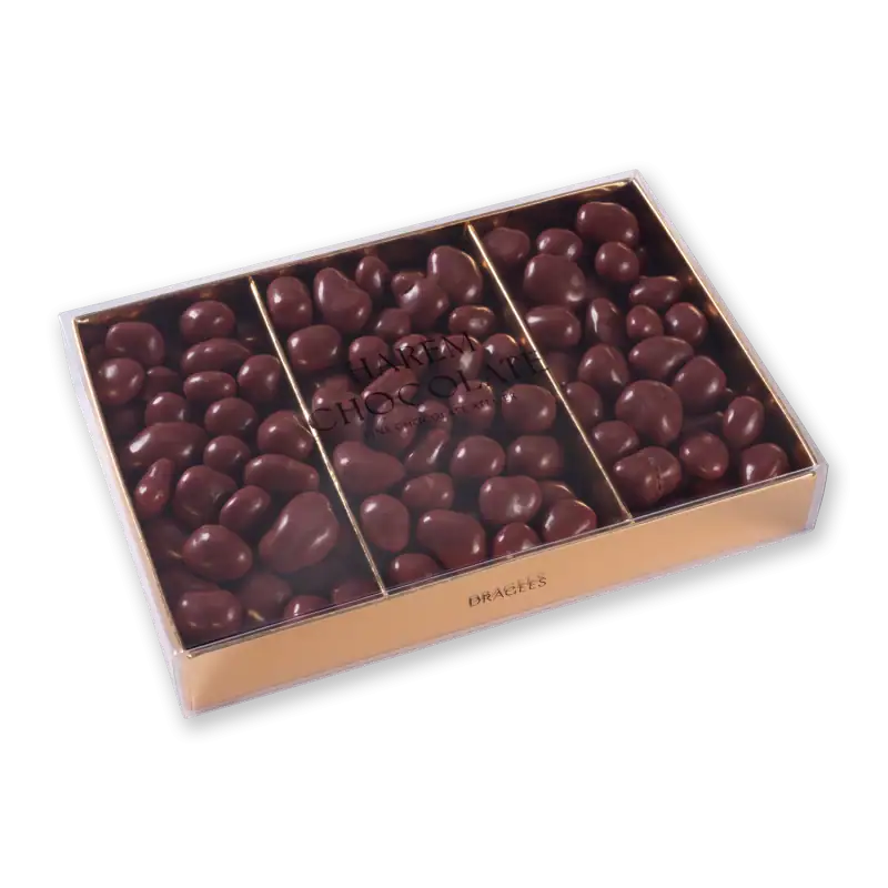 Delicious Turkish chocolate braceles in a clear box with black background, available for purchase with fast shipping from Turkey.