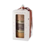 Delicious Turkish chocolate gift set with three flavor tins in elegant white box with brown ribbon, perfect for gifting and fast shipping from Turkey.