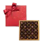 Luxurious box of assorted chocolate truffles with gold accents and elegant packaging, perfect for gifting during special occasions or holidays.