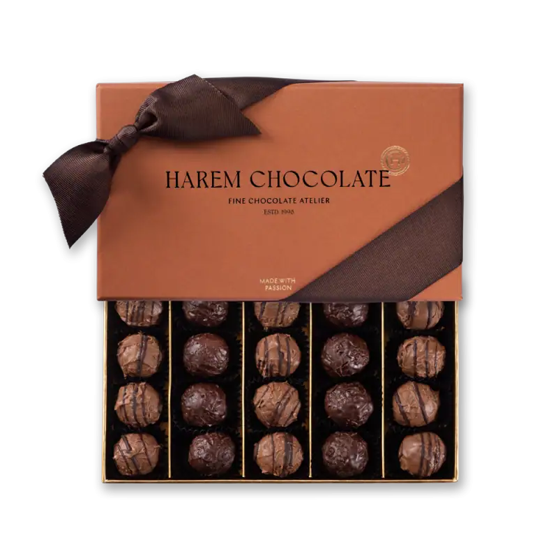 Delicious assorted Turkish chocolate truffles in a luxurious gift box, perfect for gifting or indulging. Fast shipping from Turkey available at Shop of Turkey.