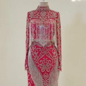 Elegant traditional Turkish dress with intricate beadwork and embroidery, perfect for special occasions and cultural celebrations.