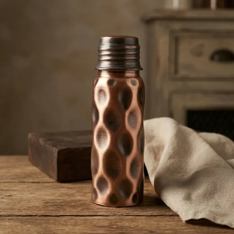 Black, Çökertme Copper Flask (550ml) - from Gaziantep