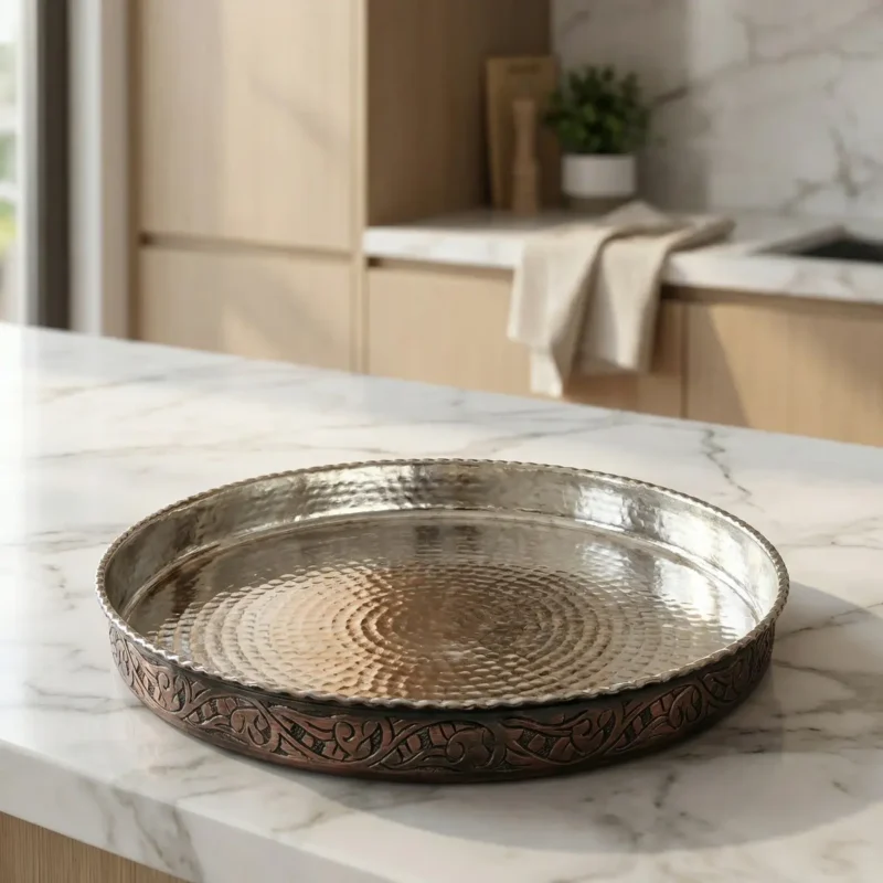 Black Embroidered Copper Baking Tray (35cm) - from Gaziantep