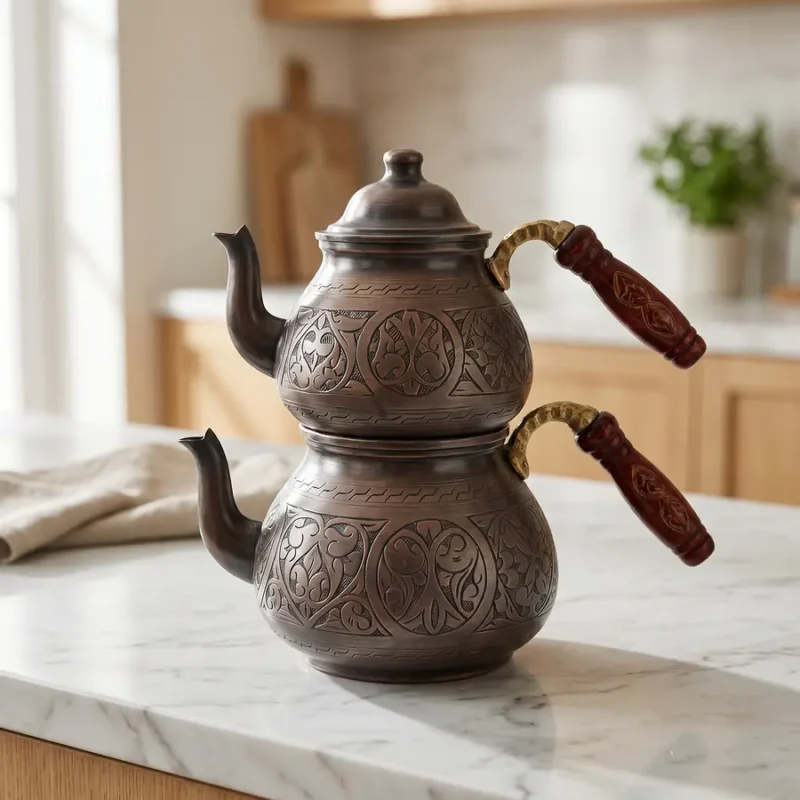 Black Open Handle Embroidered Teapot (Medium) - from Gaziantep