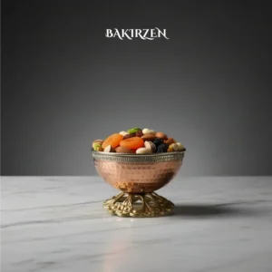 Copper Hammered Snack Bowl with Brass Stand - from Gaziantep