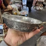 Embroidered Silver Color Copper Pan - from Gaziantep