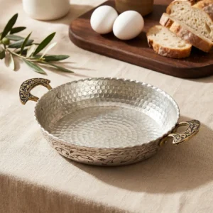 Embroidered Silver Color Copper Pan - from Gaziantep