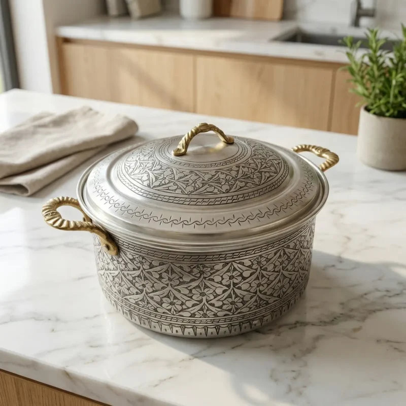 Engraved Flat Base Pot (5L) - from Gaziantep Engraved Flat Base Pot (5L) - from Gaziantep