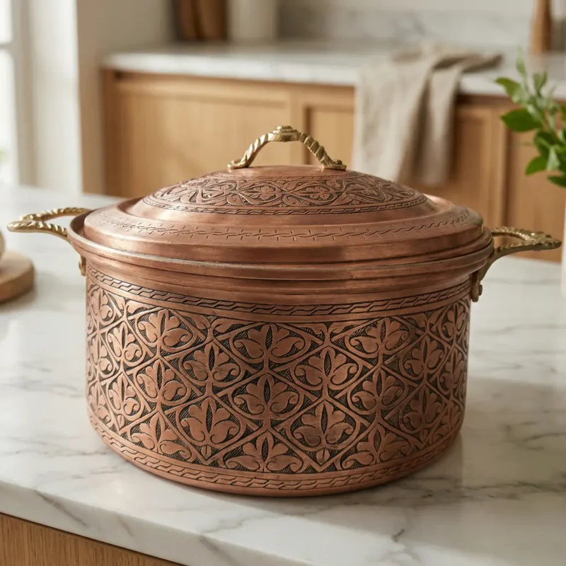 Heavily Crafted Red Flat Base Pot (5L) - from Gaziantep
