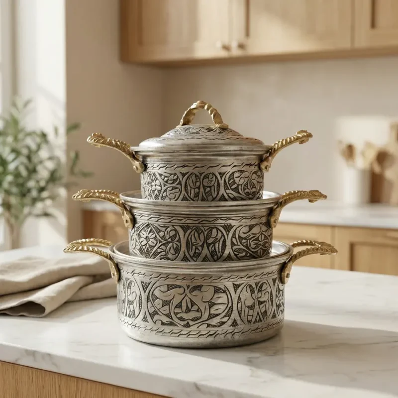 Heavily Embossed Silver Cookware Set (3 Sizes) - from Gaziantep