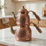 Heavily Embroidered, Angular Copper Teapot - from Gaziantep