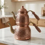 Heavily Embroidered, Angular Copper Teapot - from Gaziantep