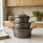 Heavily Embroidered Black Pot Set (3 Sizes) - from Gaziantep