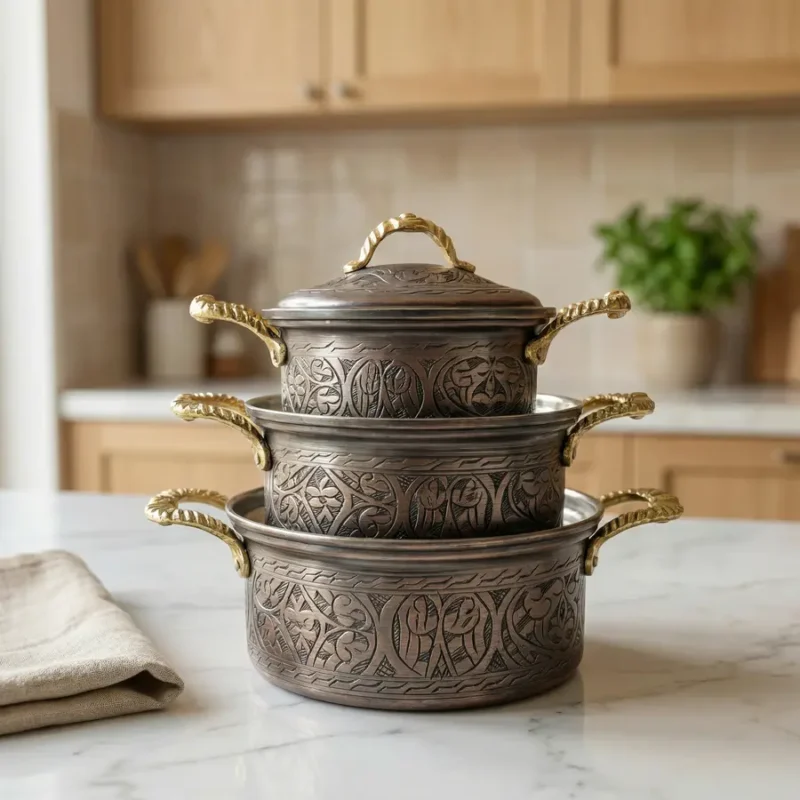 Heavily Embroidered Black Pot Set (3 Sizes) - from Gaziantep