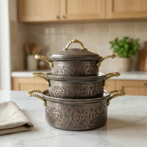 Heavily Embroidered Black Pot Set (3 Sizes) - from Gaziantep