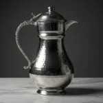 Lidded, Tinned Copper Pitcher Silver Color (1.5L) - from Gaziantep