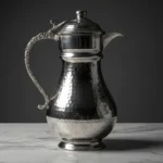 Lidded, Tinned Copper Pitcher Silver Color (1.5L) - from Gaziantep