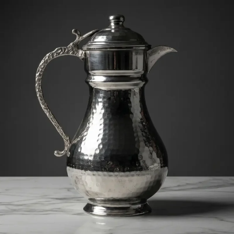 Lidded, Tinned Copper Pitcher Silver Color (1.5L) - from Gaziantep