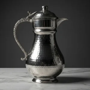 Lidded, Tinned Copper Pitcher Silver Color (1.5L) - from Gaziantep