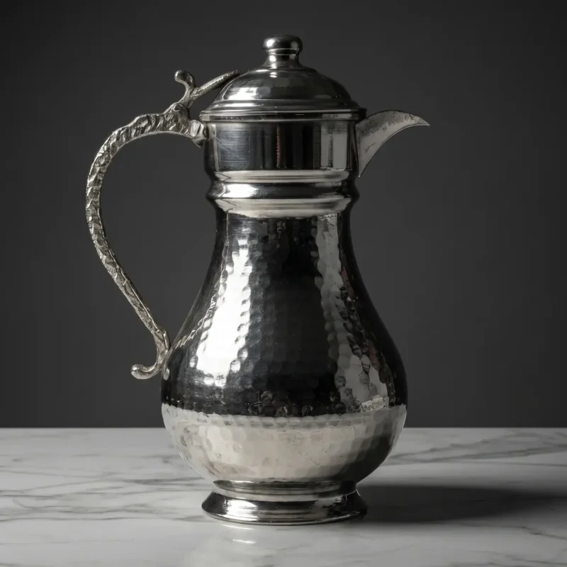 Lidded, Tinned Copper Pitcher Silver Color (1.5L) - from Gaziantep Lidded, Tinned Copper Pitcher Silver Color (1.5L) - from Gaziantep