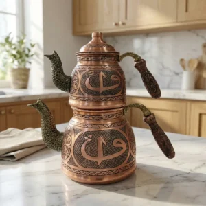 Ottoman Embroidered Copper Teapot - from Gaziantep