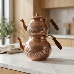 Oval Engraved Copper Teapot - from Gaziantep