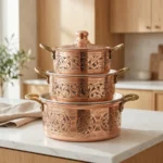 Polished Embroidered Copper Cookware Set (3 Sizes) - from Gaziantep