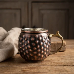 Pyramid Embossed Copper Mug (300ml) - from Gaziantep