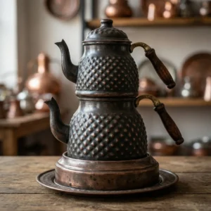 Pyramid Embossed Copper Teapot - from Gaziantep
