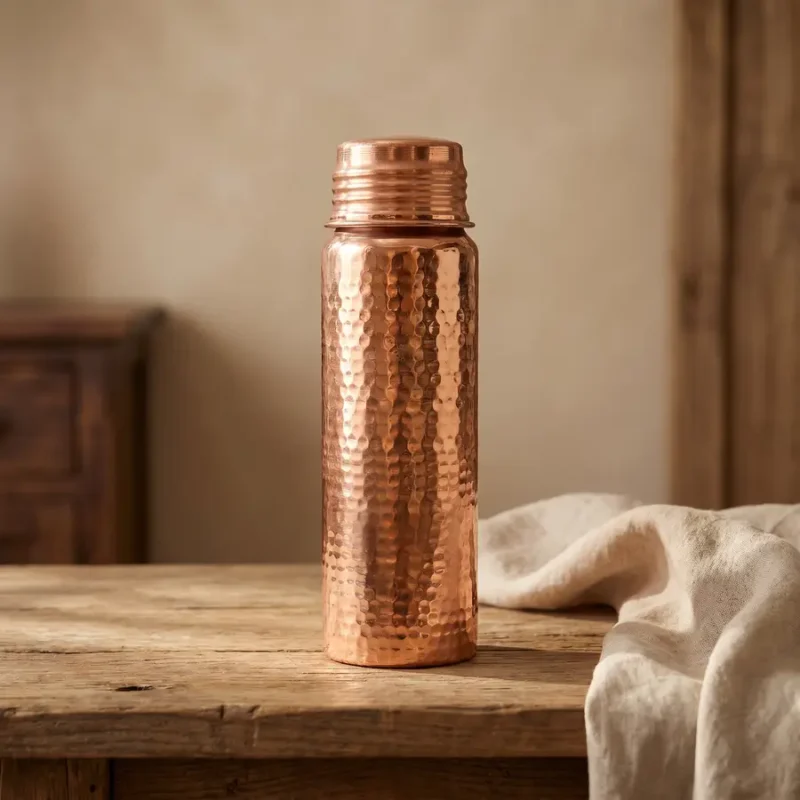 Red Hammered Copper Flask - from Gaziantep