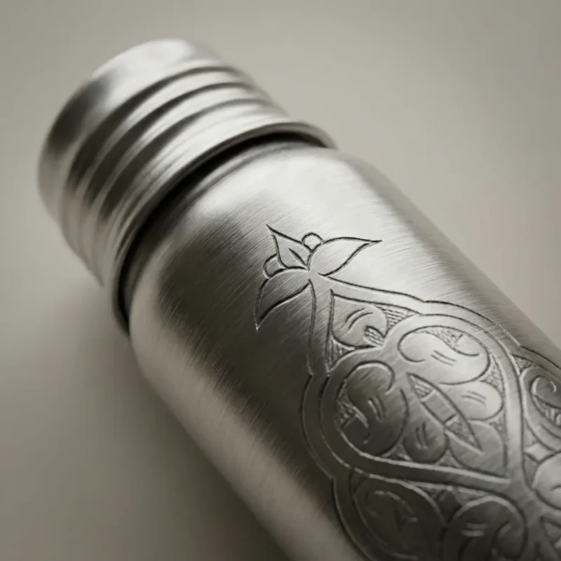 Silver, Embroidered Copper Flask (550ml) - from Gaziantep