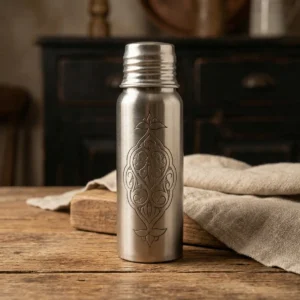 Silver, Embroidered Copper Flask (550ml) - from Gaziantep