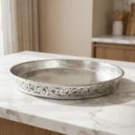 Silver Embroidered Copper Oven Tray (35cm) - from Gaziantep