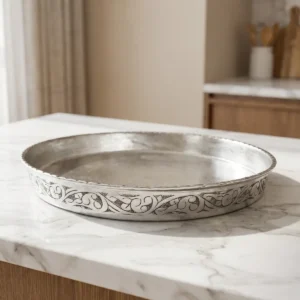 Silver Embroidered Copper Oven Tray (35cm) - from Gaziantep